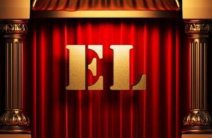 el golden word on red curtain photo