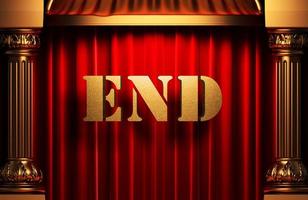 end golden word on red curtain photo