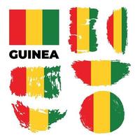 Set of 3 grunge textured flag of Guinea, three versions of national country flag in brush strokes painted style. Vector flags. Vector illustration