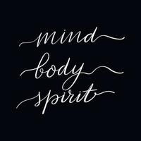 Chalkboard blackboard lettering mind body spirit. Handwritten calligraphy text, chalk on a blackboard, vector illustration.