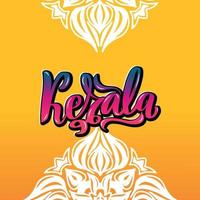 Kerala Handwritten stock lettering typography. States of India.Calligraphy for logotype badge icon card postcard logo, banner, tag. Vector illustration EPS10. Mandala orange multicolor bright gradient