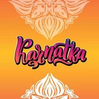Karnataka Handwritten stock lettering typography. States of India. Calligraphy for badge icon card postcard logo, banner, tag. Vector illustration EPS10. Mandala orange multicolor bright gradient