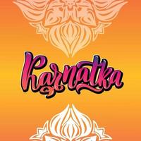 tipografía de letras manuscritas de karnataka. estados de la india. caligrafía para insignia icono tarjeta postal logotipo, banner, etiqueta. ilustración vectorial eps10. mandala naranja multicolor brillante degradado vector