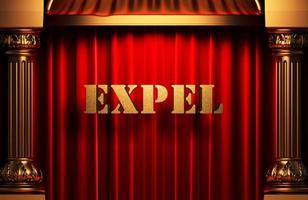expel golden word on red curtain photo