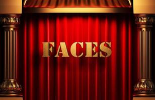 faces golden word on red curtain photo