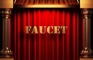 faucet golden word on red curtain