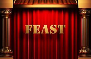 feast golden word on red curtain photo