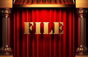 file golden word on red curtain photo