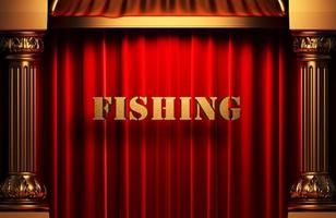 fishing golden word on red curtain photo