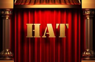 sombrero palabra dorada en cortina roja foto