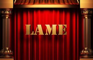 lame golden word on red curtain photo