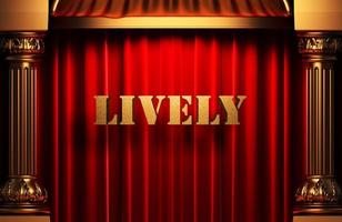 lively golden word on red curtain photo