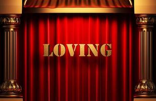 loving golden word on red curtain photo