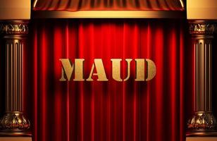 maud golden word on red curtain photo