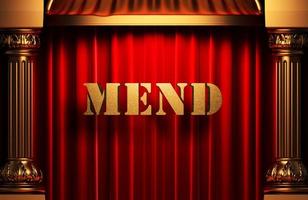 mend golden word on red curtain photo