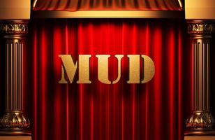 mud golden word on red curtain photo