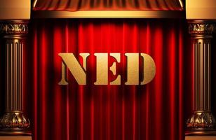 ned golden word on red curtain photo