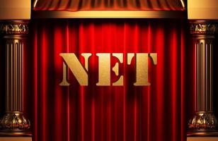 net golden word on red curtain photo