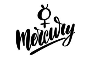 Mercury icon hand drawn symbol with lettering Mercury. Alchemy icon. Basic mystic elements vector illustration.. Vector illustration