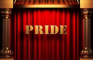 pride golden word on red curtain photo