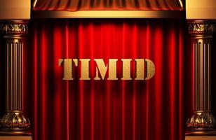 timid golden word on red curtain photo