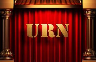 urn golden word on red curtain photo