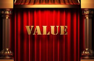 value golden word on red curtain photo