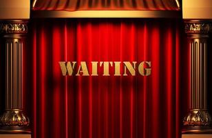 waiting golden word on red curtain photo