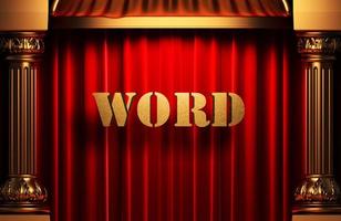 word golden word on red curtain photo