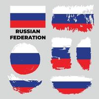 Grunge Russian Federation flags set. Vector stock illustration isolated on white background.