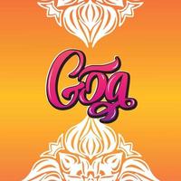 goa letras escritas a mano. ilustración india. tipografía común. caligrafía para logotipo insignia icono tarjeta postal logotipo, banner, etiqueta. eps10 vectoriales. mandala naranja multicolor brillante degradado vector