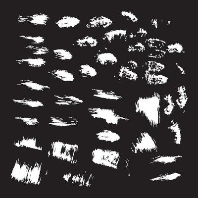 Grunge shapes, set, white isolated on black background, vector illustration.