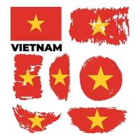 Grunge brush stroke with Vietnam national flag. Style watercolor drawing. Vector isolated on white background. Vector illustration