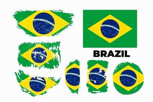 Flag of Brazil on white background. Vector illustration in trendy flat style. EPS 10. Vector stock illustration brush stroke set in grunge style.