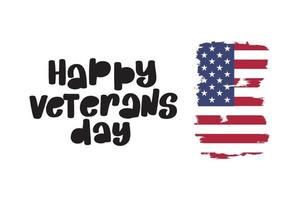 Feliz día de los veteranos letras con la ilustración de la bandera de Estados Unidos. Fondo de vacaciones del 11 de noviembre. cartel de celebración con estrellas y rayas. tarjeta de felicitación en vector.