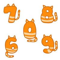 conjunto de números gatos rojos rayados. cola de animales enseñar matemáticas a los niños vector