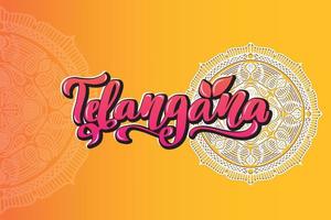 tipografía manuscrita de letras de telangana. estados de la india. caligrafía para logotipo insignia icono tarjeta postal logotipo, banner, etiqueta. ilustración vectorial eps10. mandala naranja degradado multicolor vector