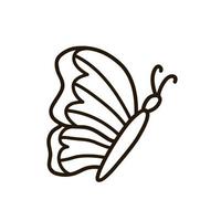 Linda mariposa voladora aislada sobre fondo blanco. ilustración vectorial dibujada a mano en estilo garabato. perfecto para diseños de vacaciones, tarjetas, logotipos, decoraciones. vector