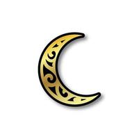 logotipo de luna creciente con color dorado y adorno tallado. adecuado para marcas misceláneas, festivales u otros con el uso de temas lunares. vector