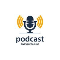 Podcast logo. Microphone illustration. The symbol for influencer or broadcast sign vector