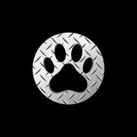 Circle paw print vector logo illustration. A paw print in a metal plate. cat or dog paw print. Veterinary clinic logo. Animal care sign.