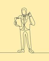 continuous line drawing on business man vector