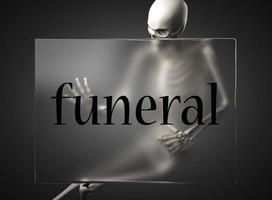 palabra funeraria sobre vidrio y esqueleto