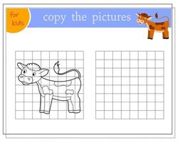 copia la imagen, juegos educativos para niños, vaca de dibujos animados. vector
