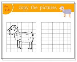 Copy the picture, educational games for children, cartoon sheep. vector