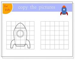 Copy the picture, educational games for children, cartoon toy rocket. vector isolated on white background