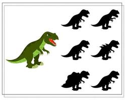 juego de lógica para niños encuentra la sombra correcta, lindo dinosaurio de dibujos animados. vector
