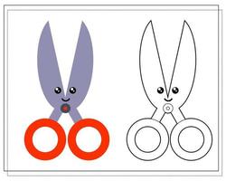 Coloring book for kids. Paint a cute cartoon scissors pattern. vector