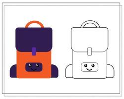 Coloring book for kids. Color a cute cartoon school backpack based on the pattern. vector