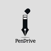 logo design concept of pen and usb combined technology vector